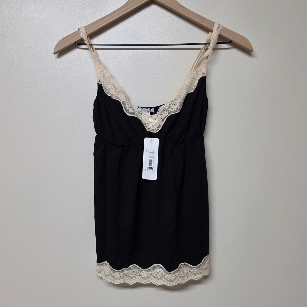 Eberjey Lady Godiva Lace Trim Camisole Top Black Beige Small C1016 NWT